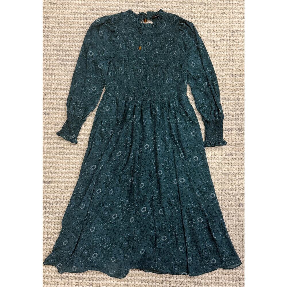 Madewell Crinkle Georgette Lucie TieBack Midi Dress in Woodland Floral Green XXL